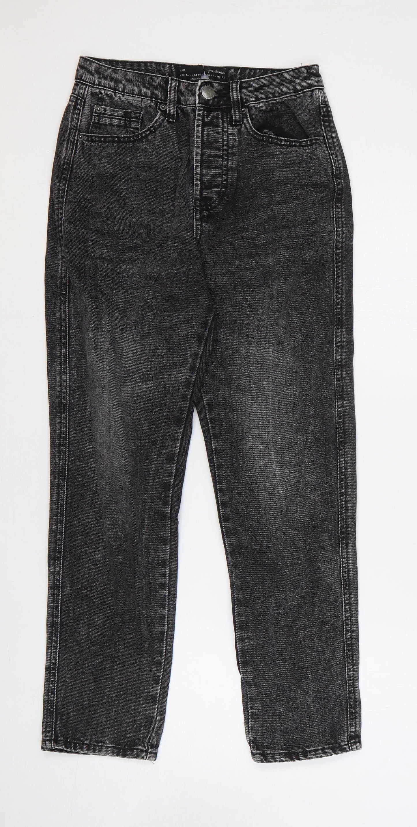 Stradivarius Womens Black Cotton Straight Jeans Size 6 Regular Zip