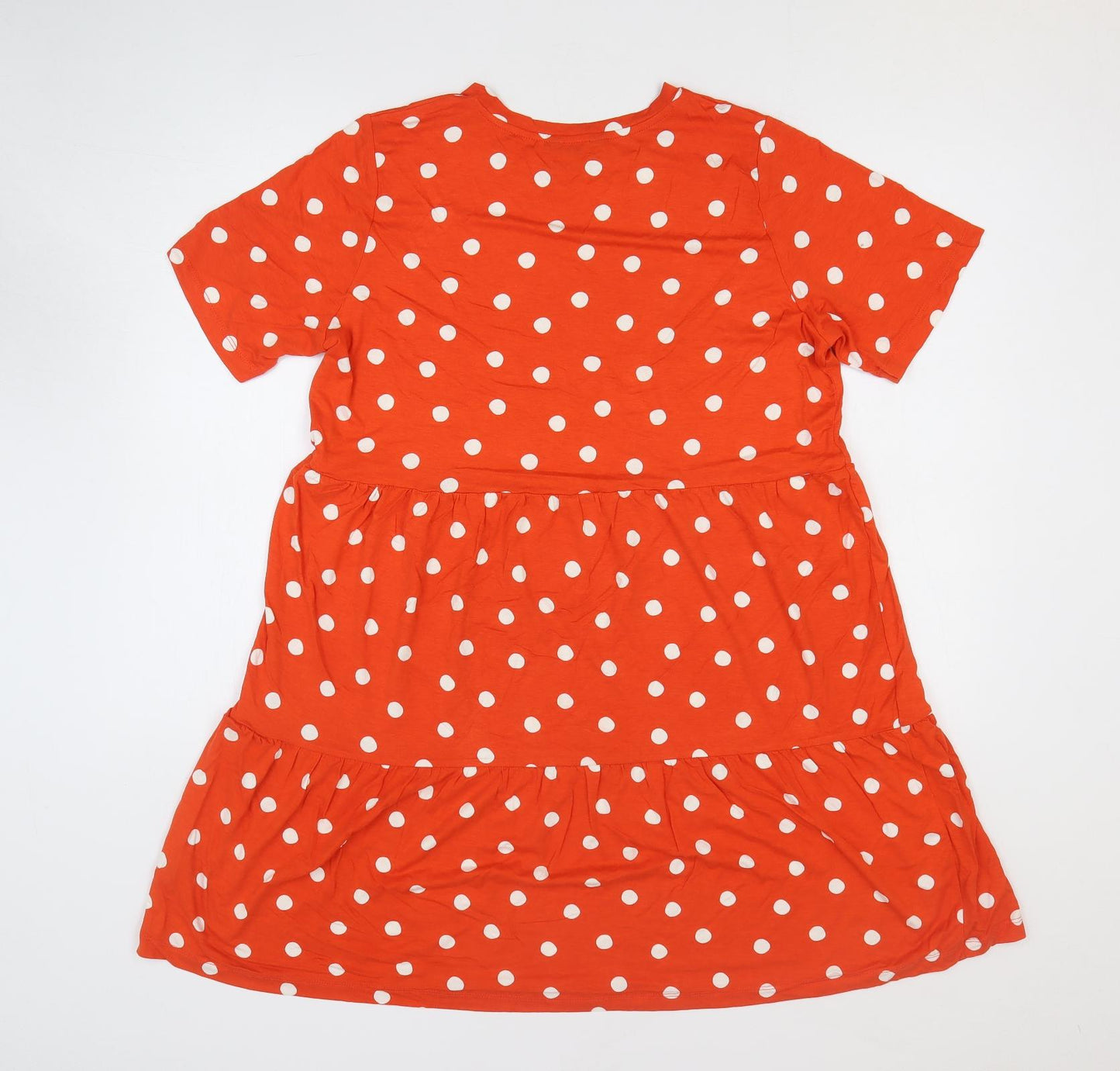 Marks and Spencer Womens Orange Polka Dot Viscose T-Shirt Dress Size 18 Crew Neck Pullover