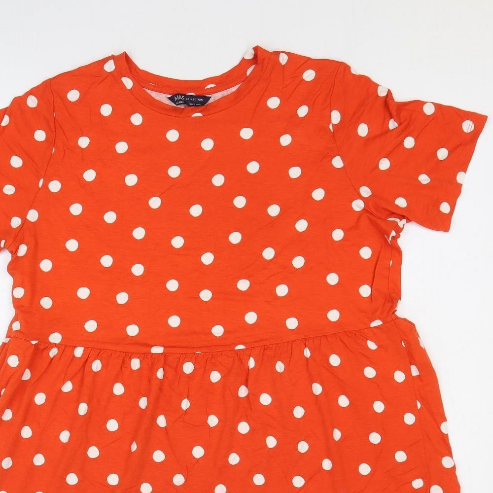Marks and Spencer Womens Orange Polka Dot Viscose T-Shirt Dress Size 18 Crew Neck Pullover