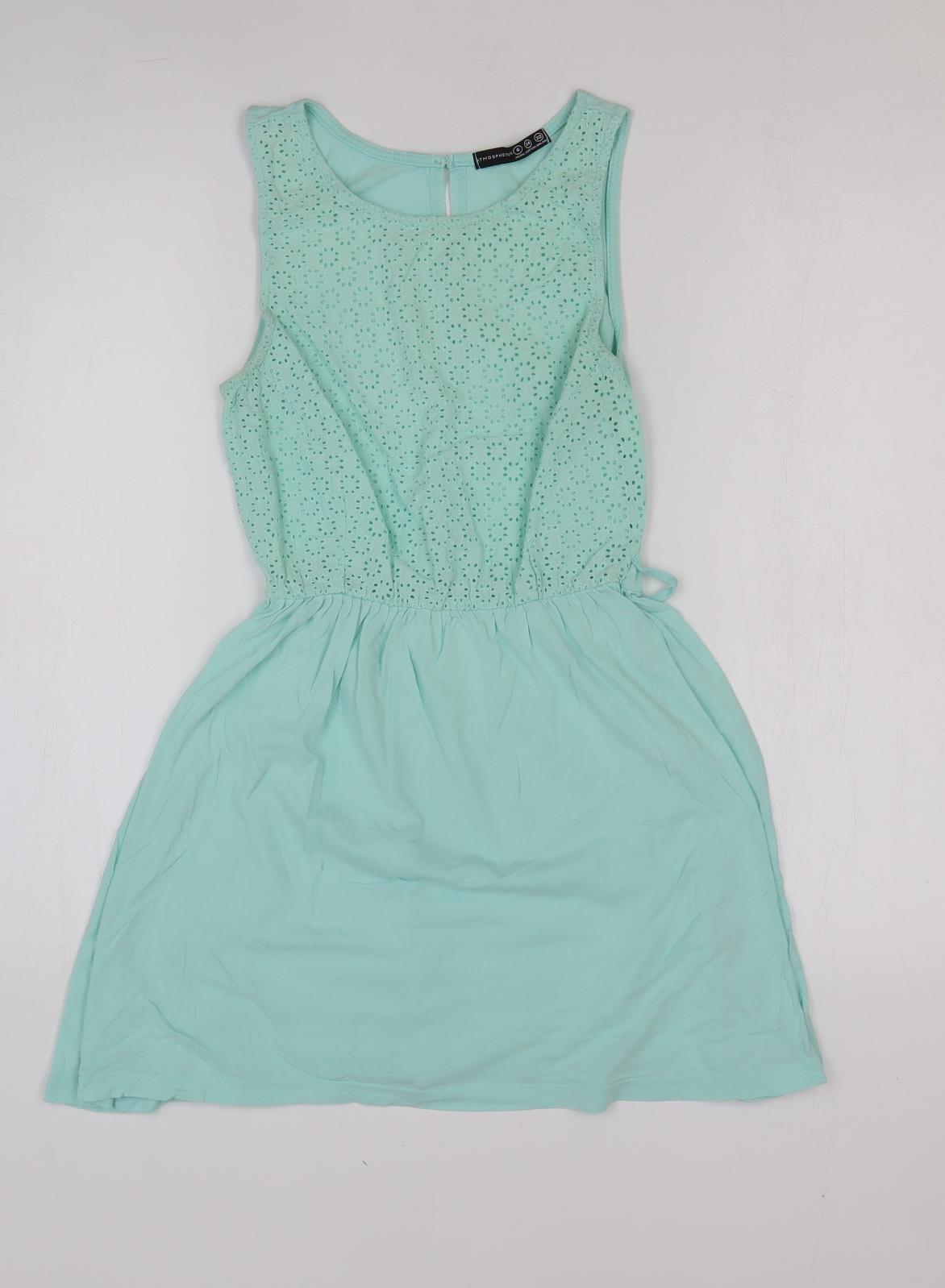 Atmosphere Womens Green Cotton Mini Size 6 Boat Neck Pullover - Lace Bodice