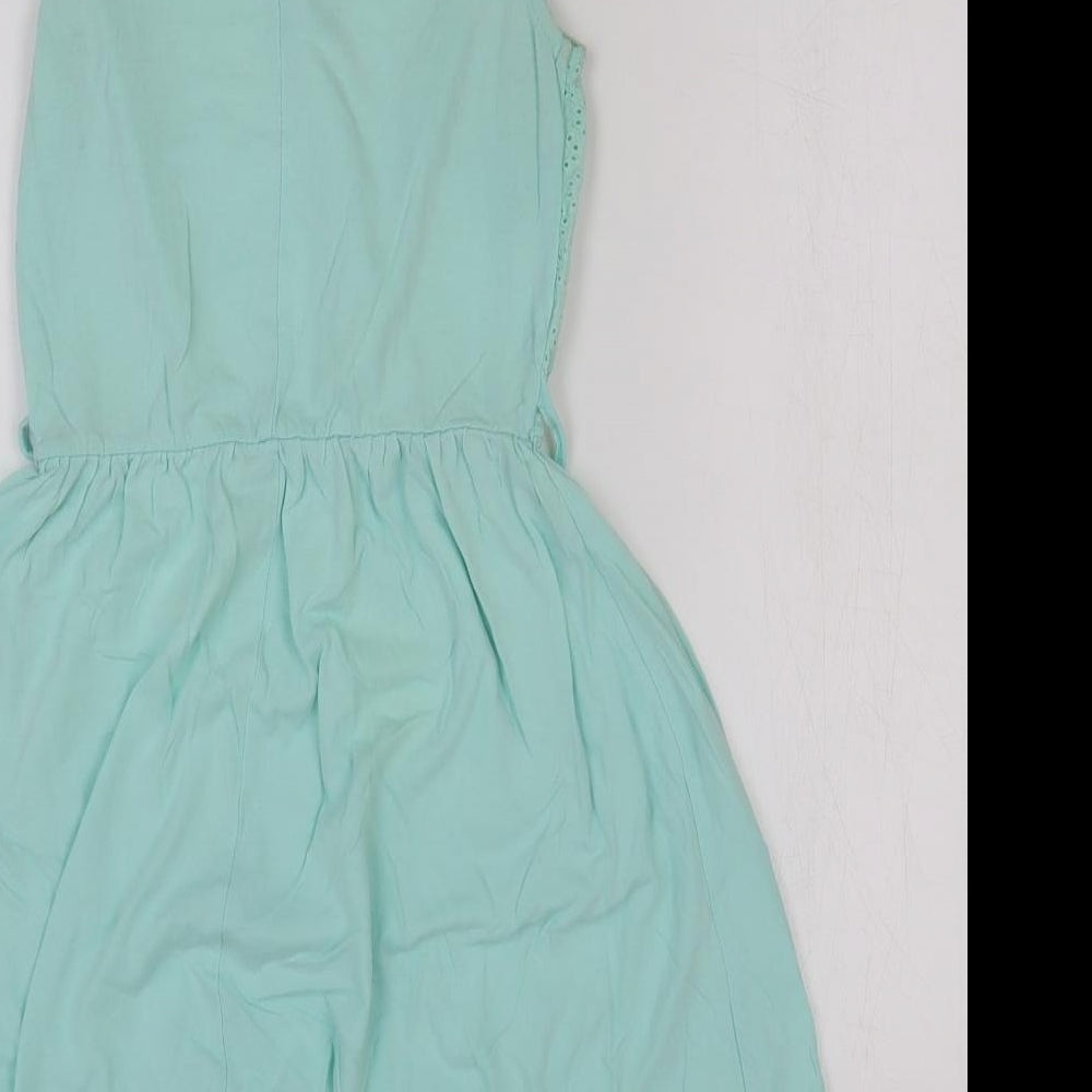 Atmosphere Womens Green Cotton Mini Size 6 Boat Neck Pullover - Lace Bodice