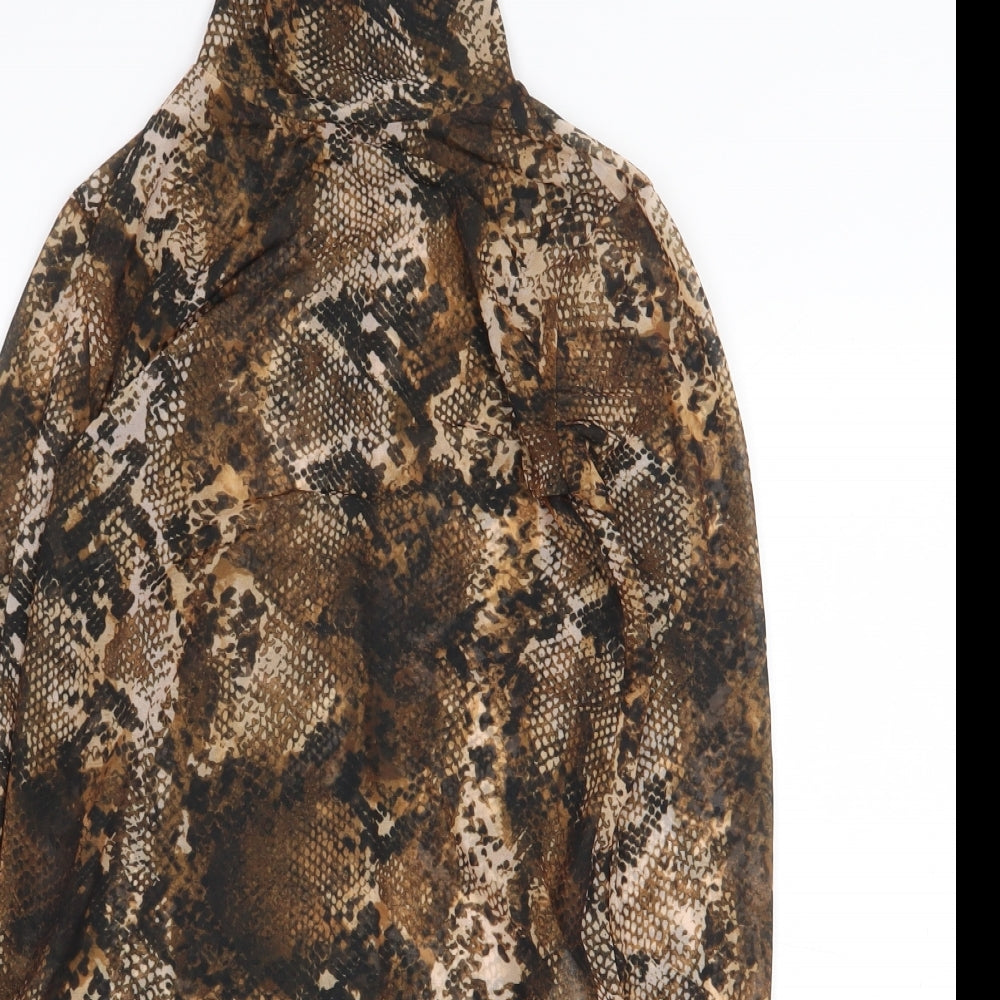 Zara Womens Multicoloured Animal Print Polyester Basic T-Shirt Size S High Neck - Snake print