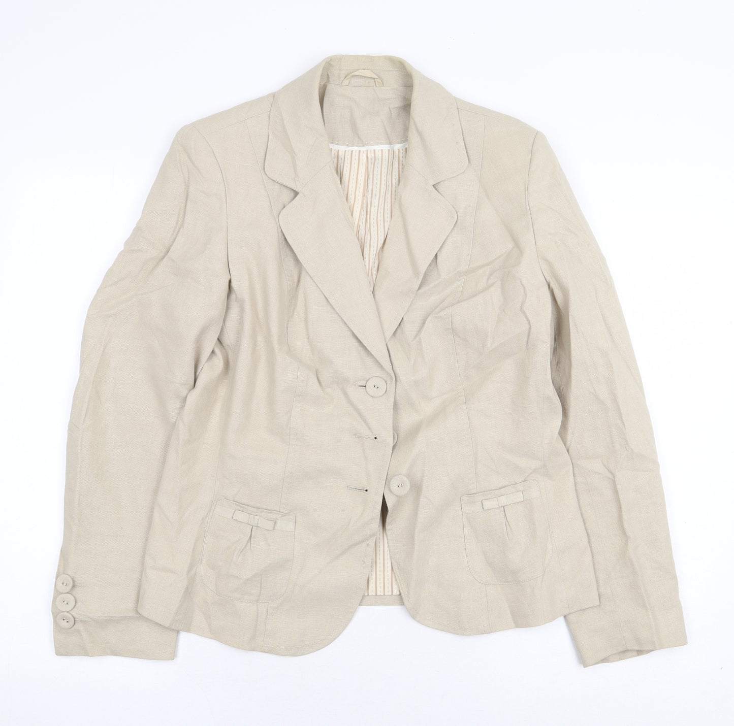 Preworn Womens Beige Jacket Blazer Size 14 Button