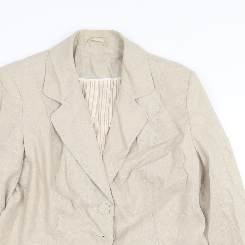 Preworn Womens Beige Jacket Blazer Size 14 Button