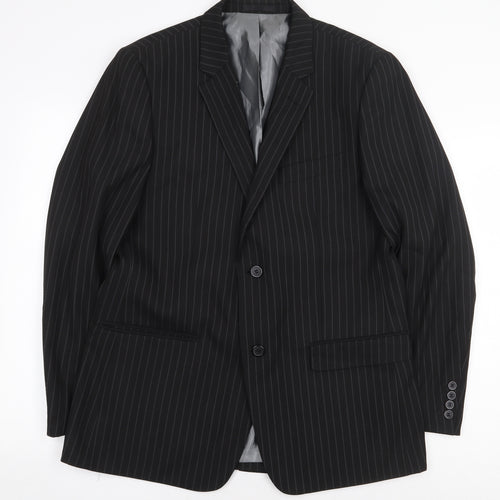Avenue Mens Black Striped Polyester Jacket Blazer Size 42