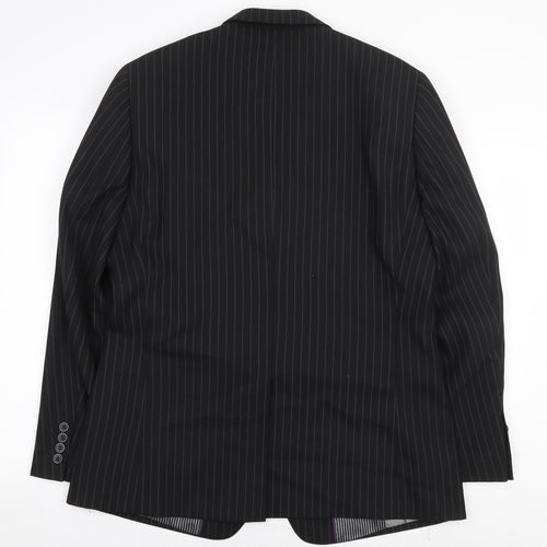 Avenue Mens Black Striped Polyester Jacket Blazer Size 42