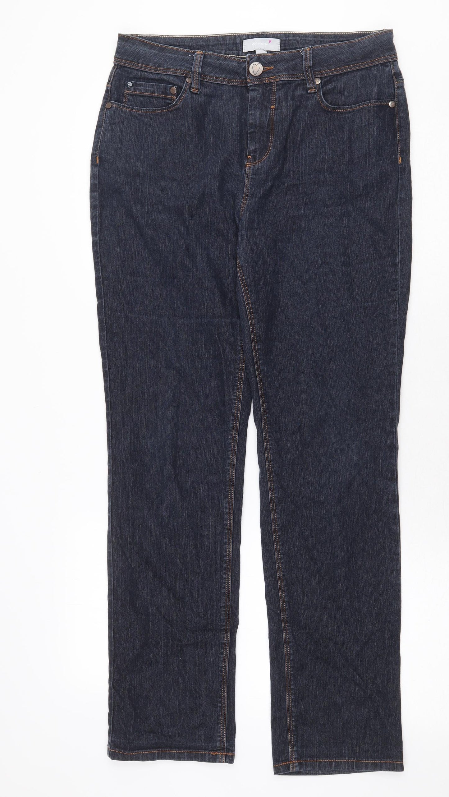 Per Una Womens Blue Cotton Straight Jeans Size 12 Regular Zip