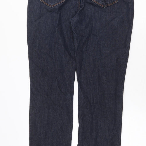 Per Una Womens Blue Cotton Straight Jeans Size 12 Regular Zip