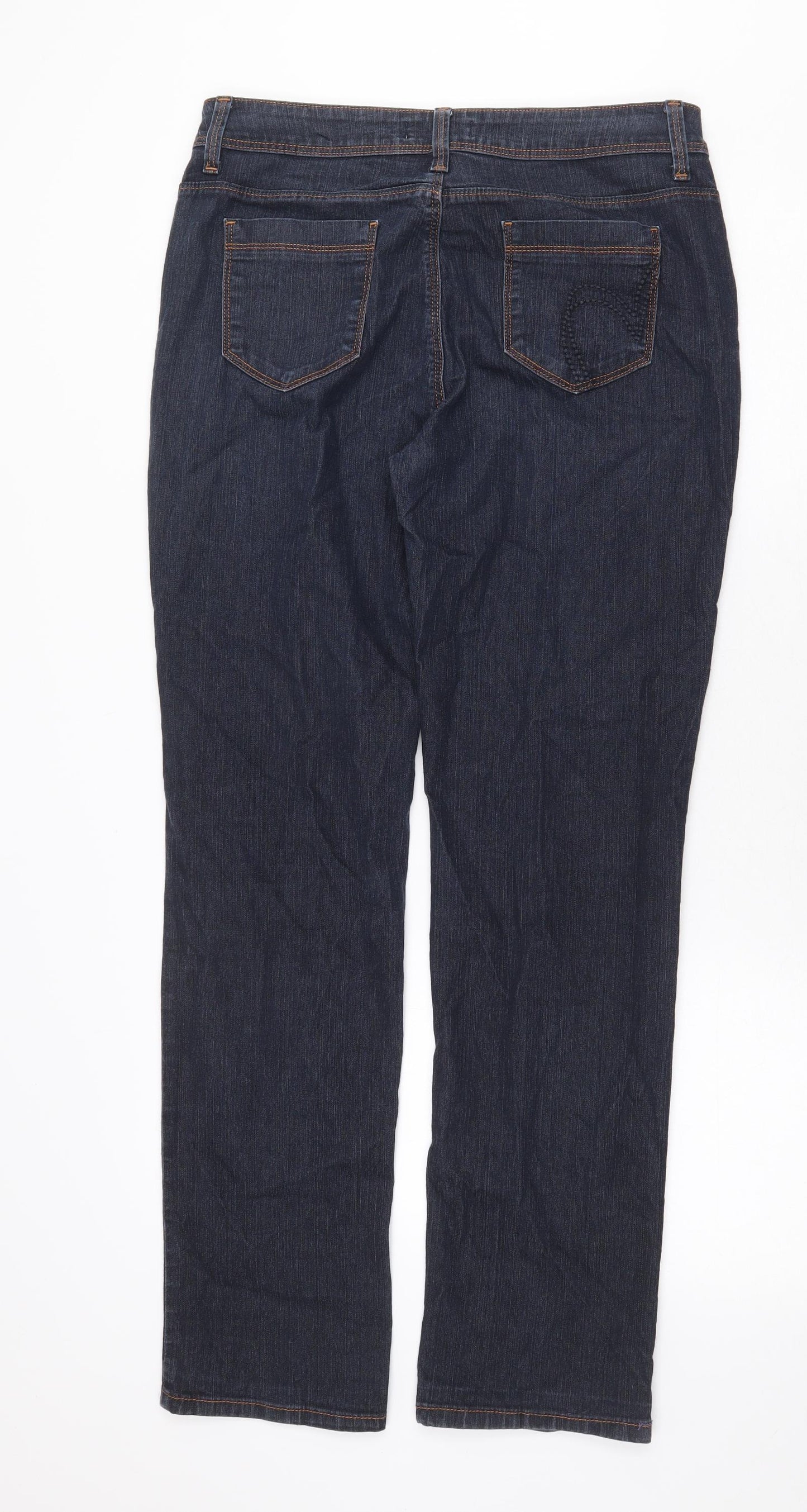 Per Una Womens Blue Cotton Straight Jeans Size 12 Regular Zip