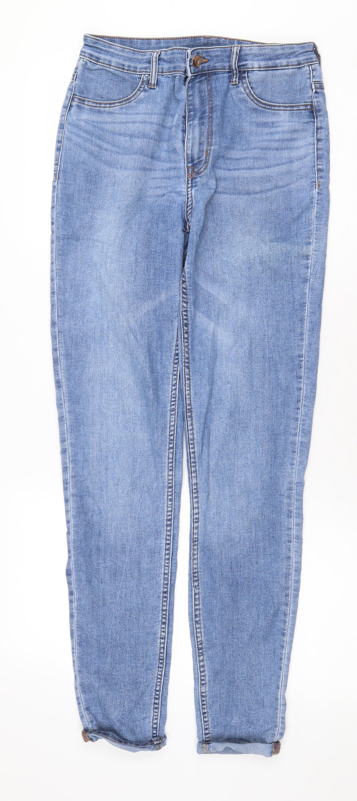 H&M Womens Blue Cotton Skinny Jeans Size 10 Regular Zip