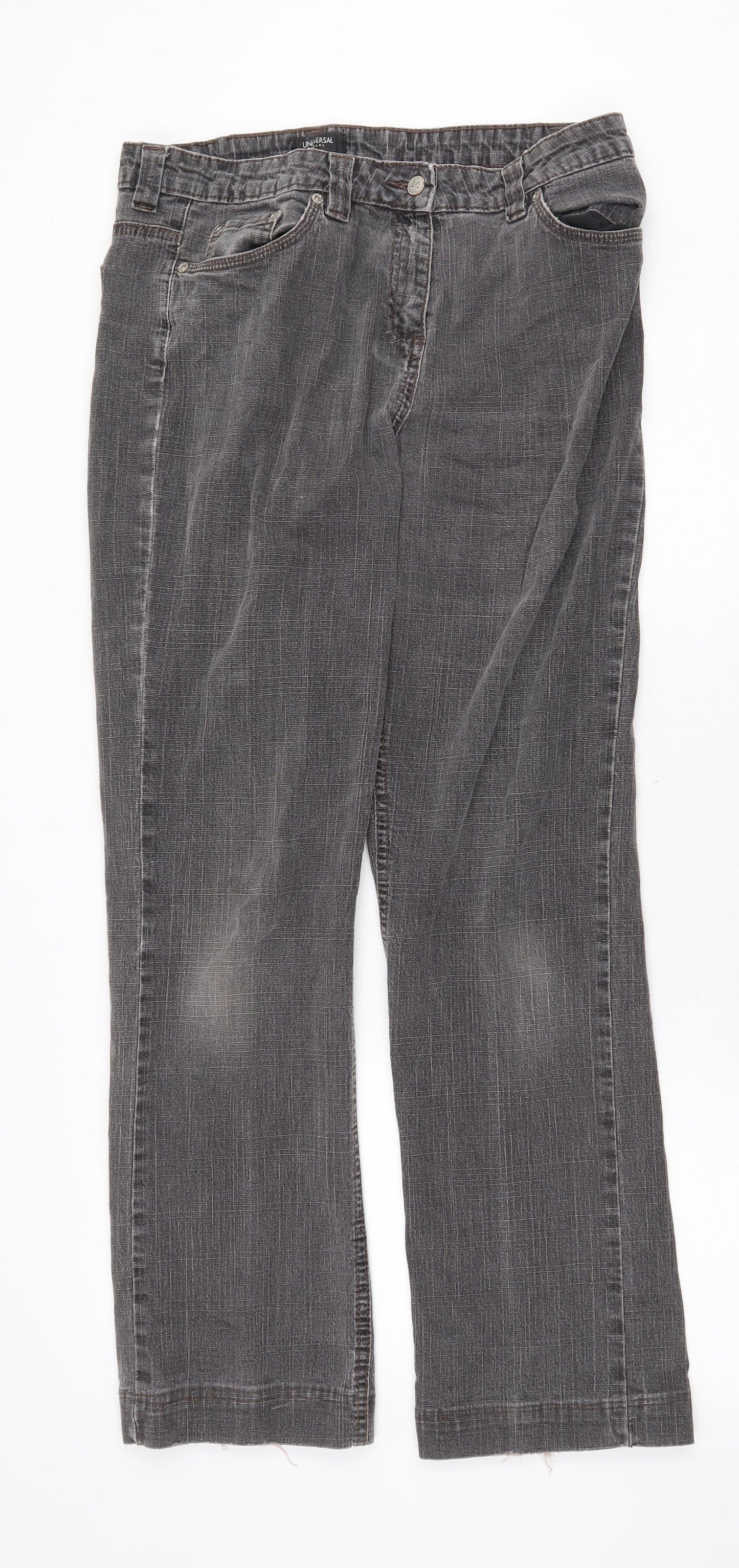 BHS Womens Grey Cotton Straight Jeans Size 14 Regular Zip