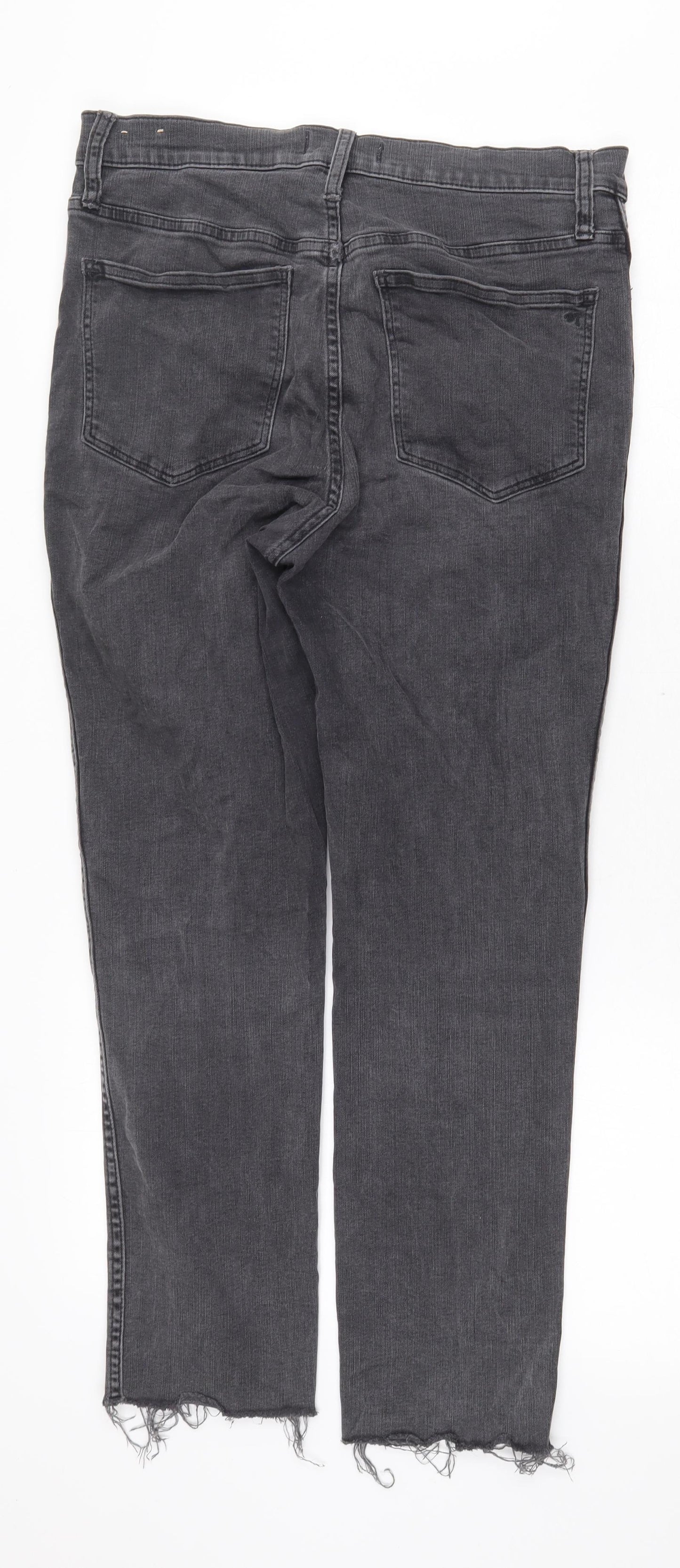 BHS Womens Grey Cotton Straight Jeans Size 14 Regular Zip