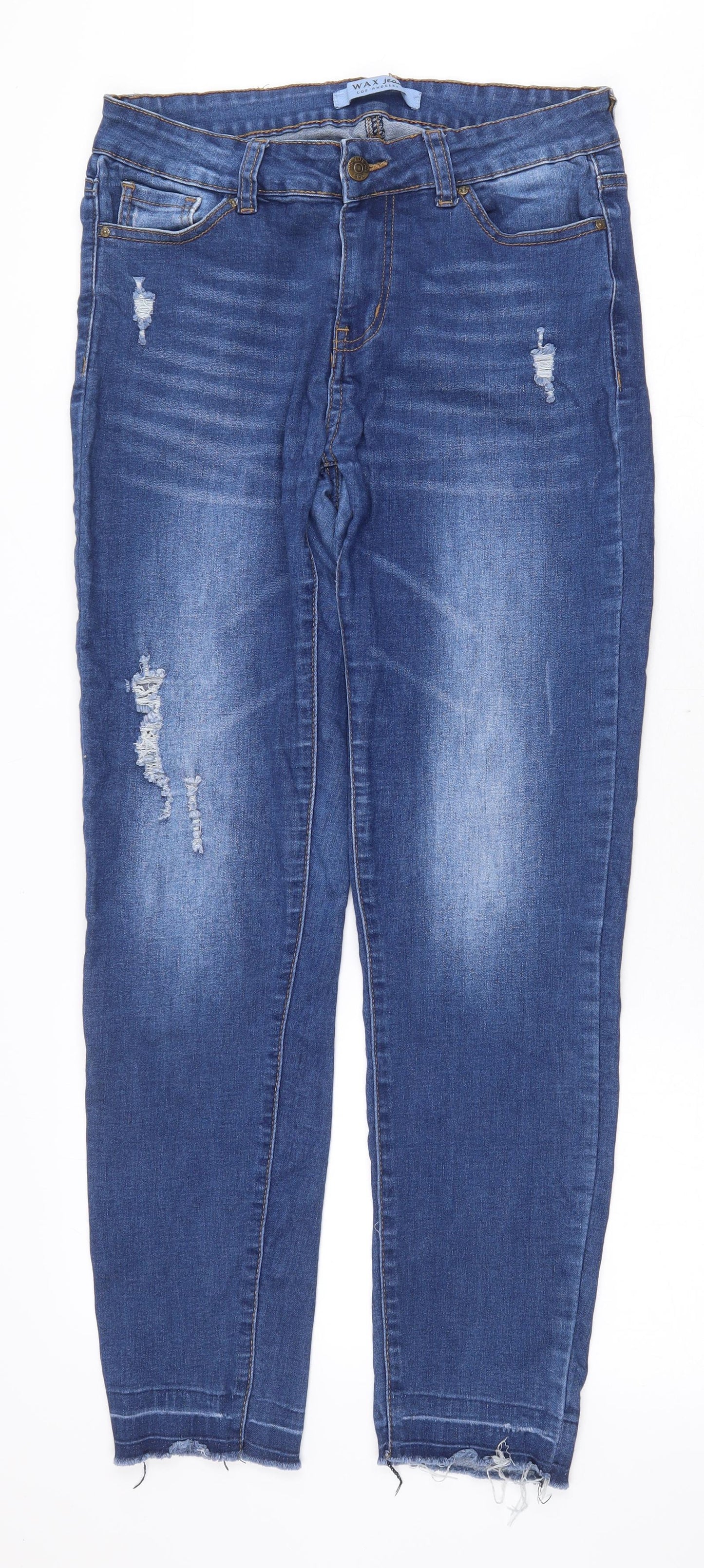 WAX JEAN Womens Blue Cotton Straight Jeans Size M Regular Zip