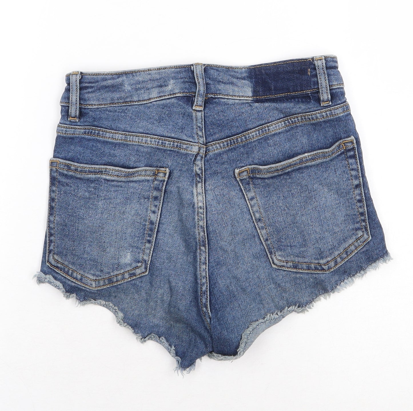 H&M Womens Blue Cotton Hot Pants Shorts Size 4 Regular Zip - Distressed