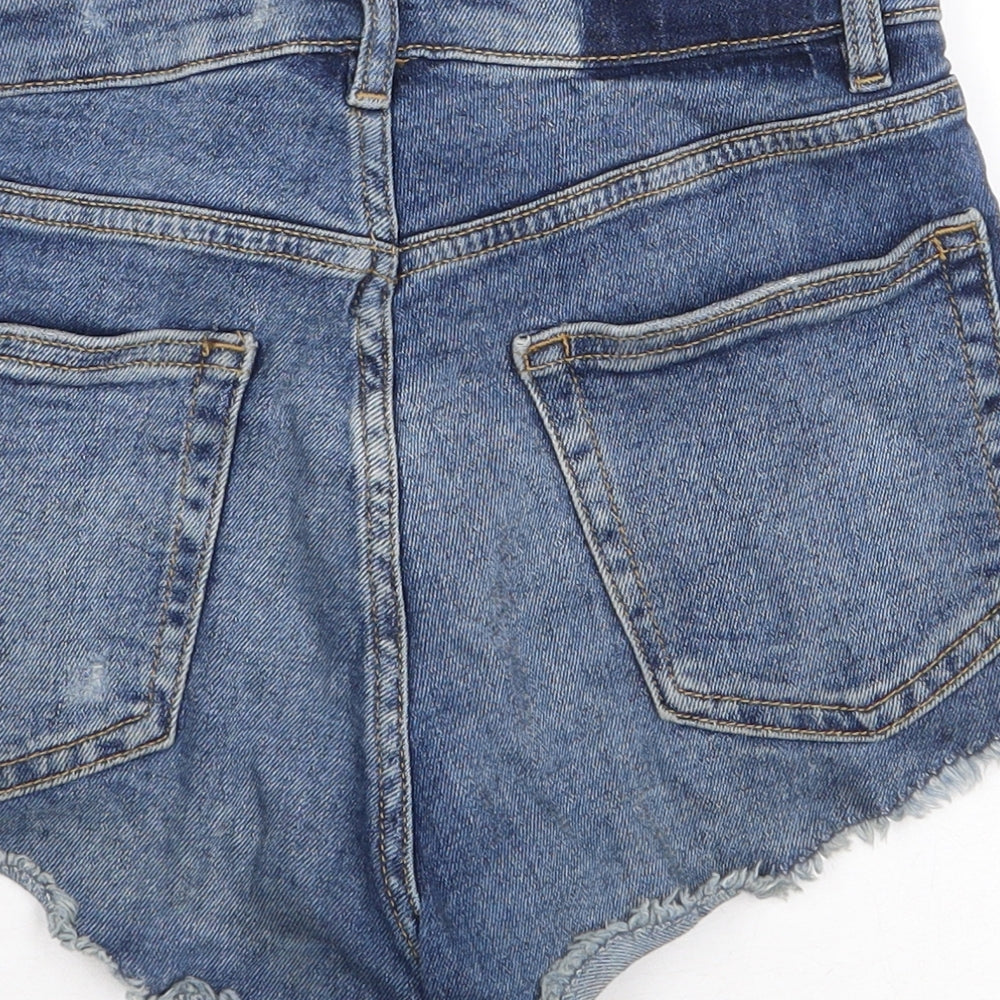 H&M Womens Blue Cotton Hot Pants Shorts Size 4 Regular Zip - Distressed