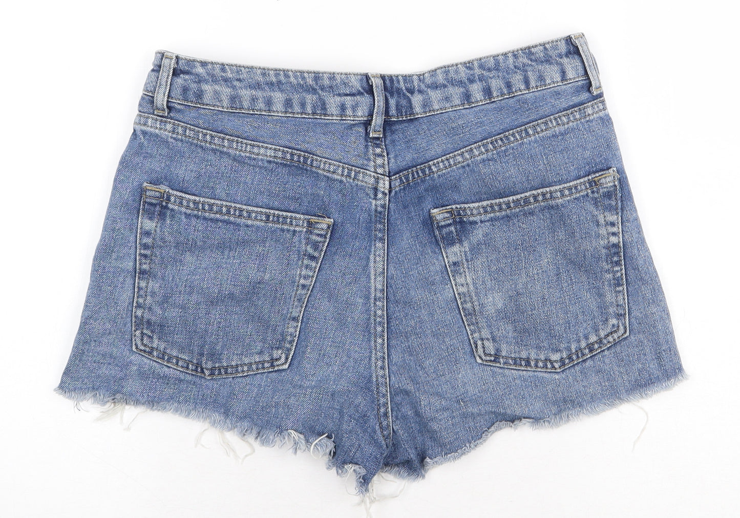 Topshop Womens Blue Cotton Hot Pants Shorts Size 10 Regular Zip