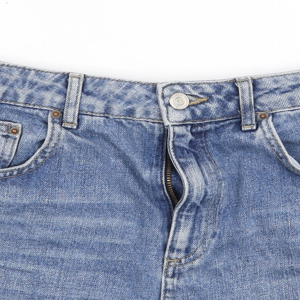 Topshop Womens Blue Cotton Hot Pants Shorts Size 10 Regular Zip