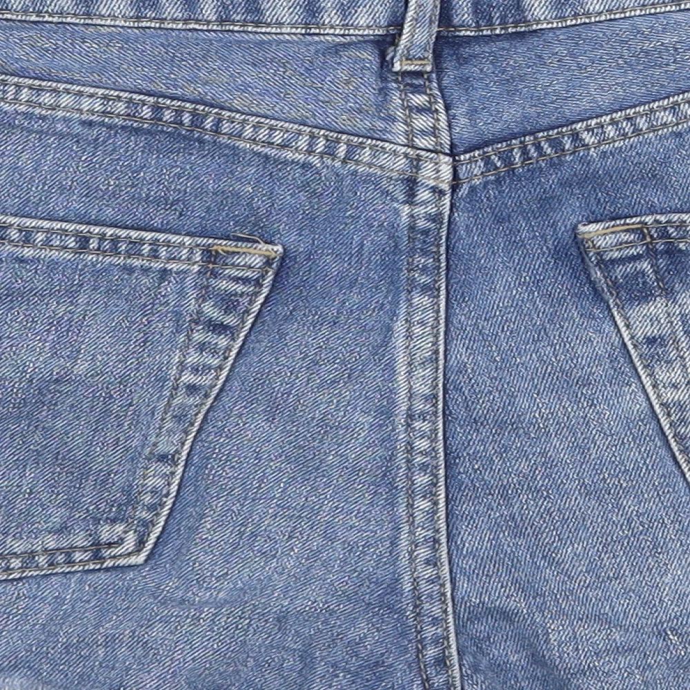 Topshop Womens Blue Cotton Hot Pants Shorts Size 10 Regular Zip