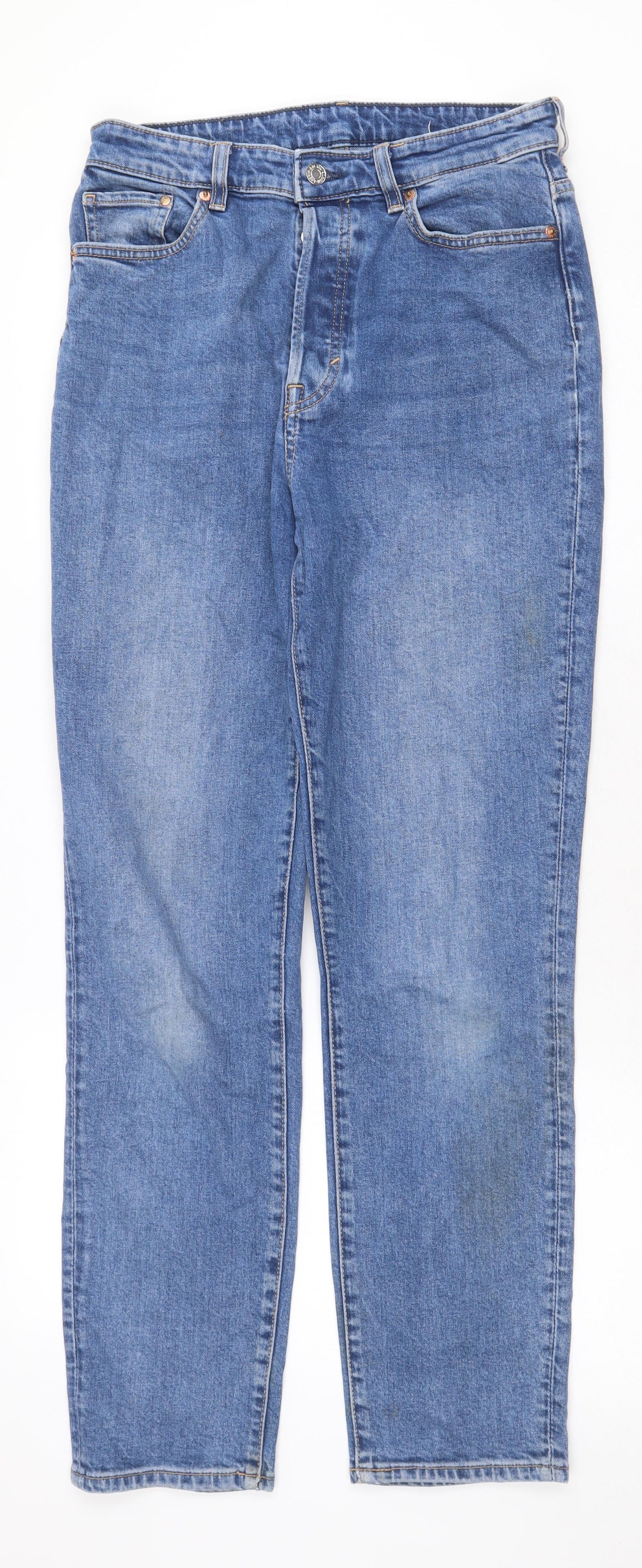H&M Womens Blue Cotton Straight Jeans Size 10 Regular Zip