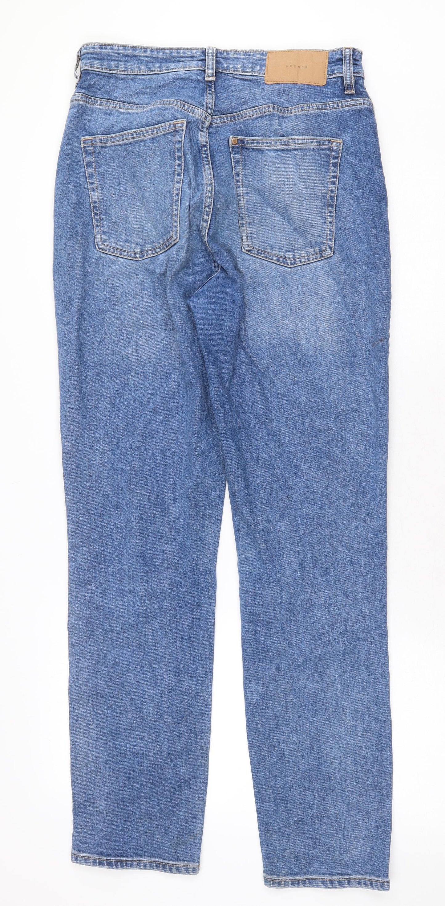 H&M Womens Blue Cotton Straight Jeans Size 10 Regular Zip