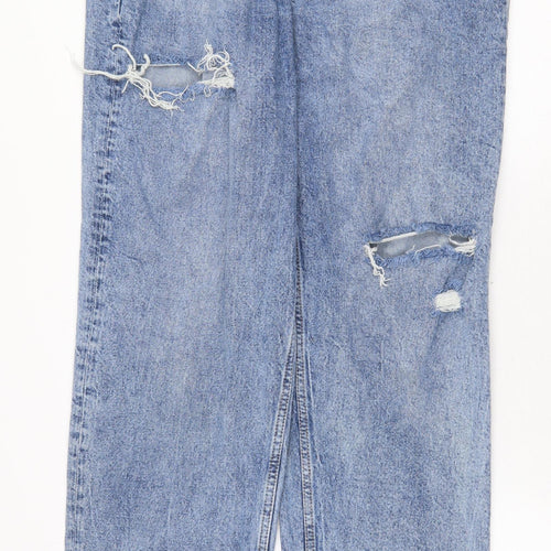 H&M Womens Blue Cotton Straight Jeans Size 12 Regular Zip