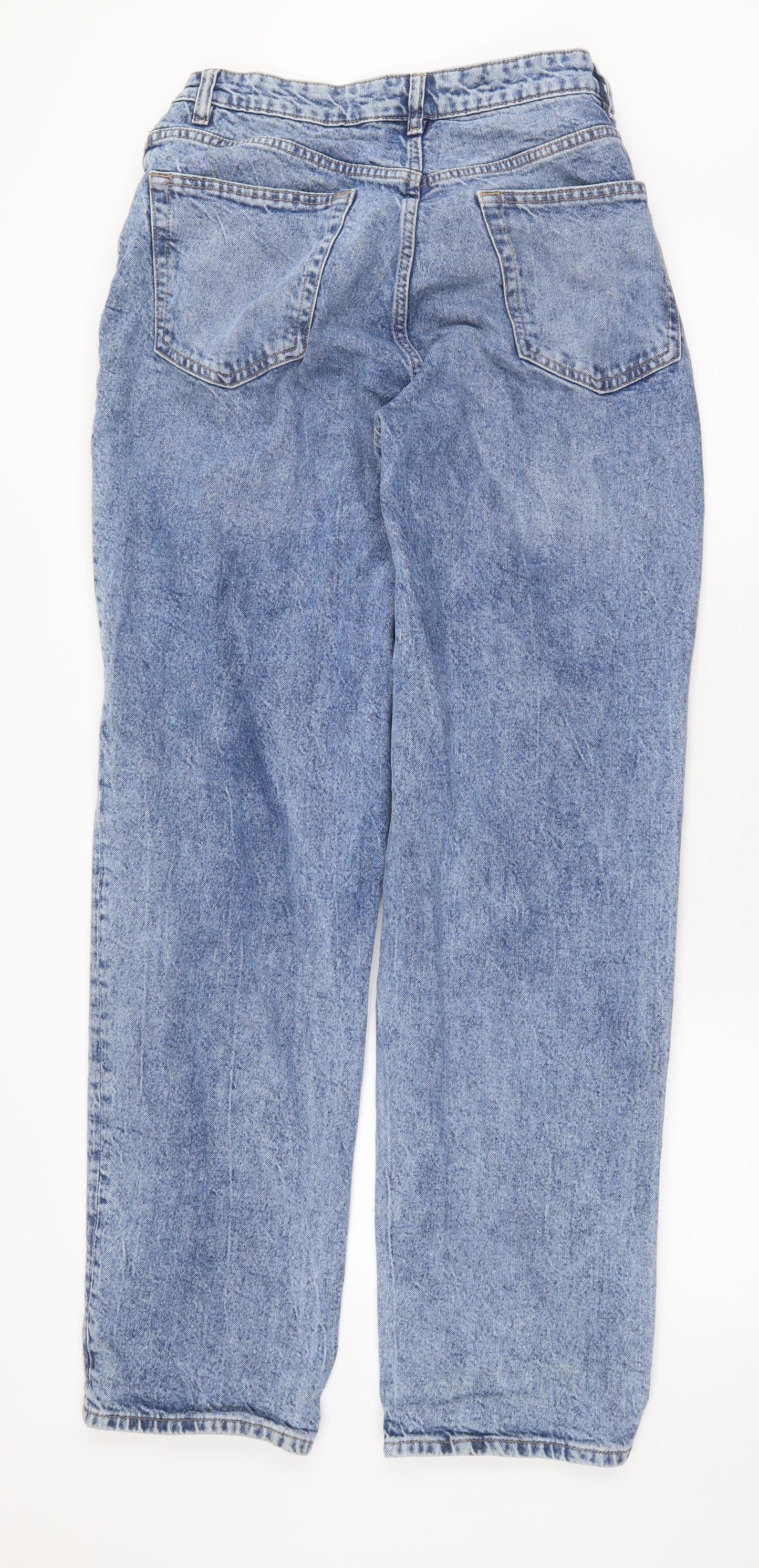 H&M Womens Blue Cotton Straight Jeans Size 12 Regular Zip