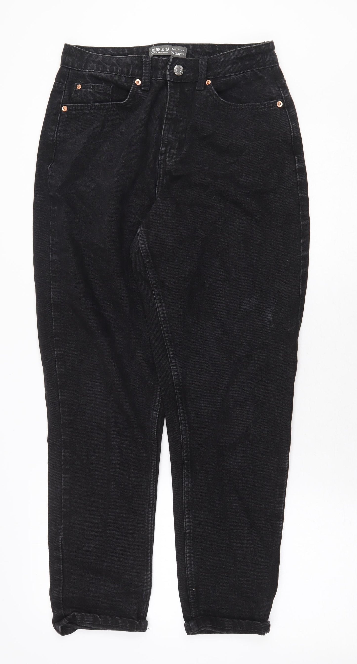 Denim & Co. Womens Black Cotton Straight Jeans Size 10 Regular Zip