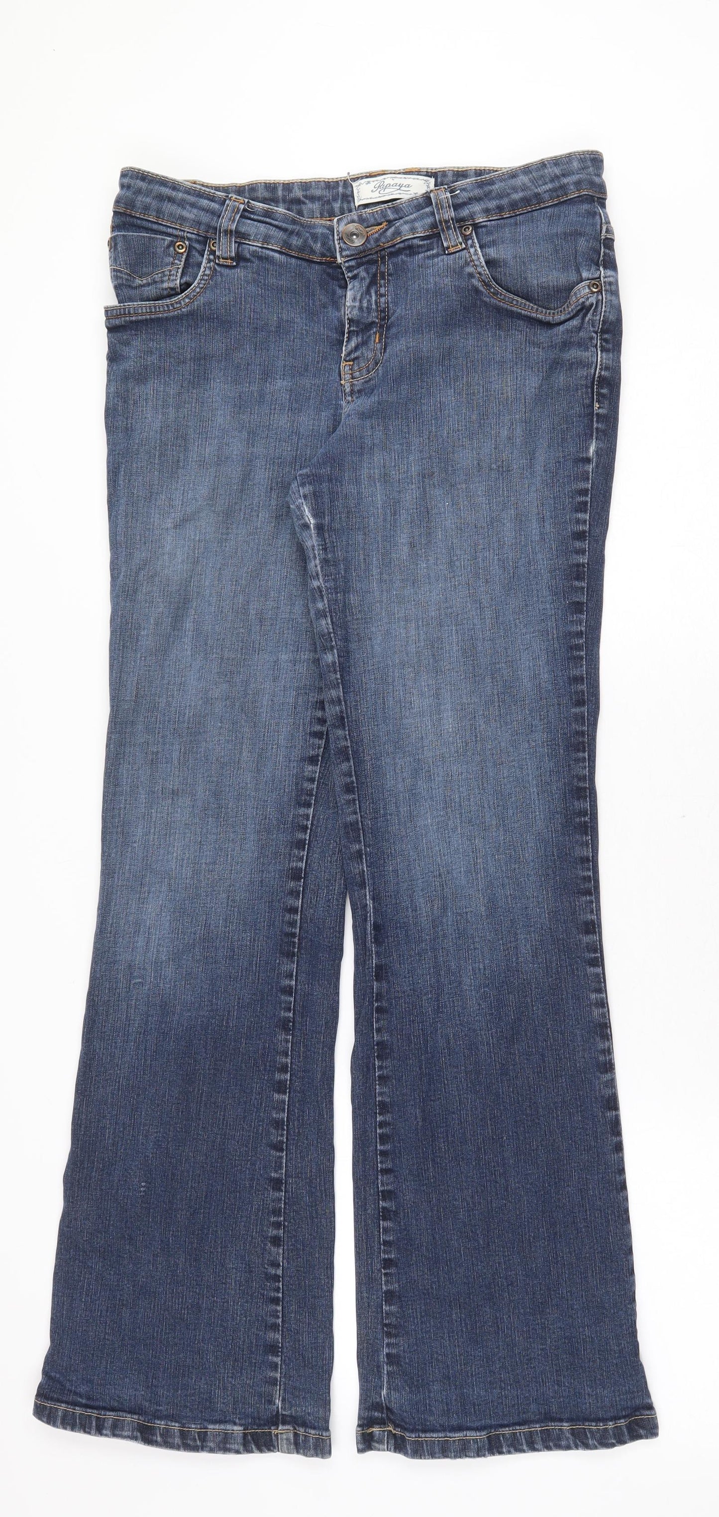 Papaya Womens Blue Cotton Bootcut Jeans Size 8 Regular Zip