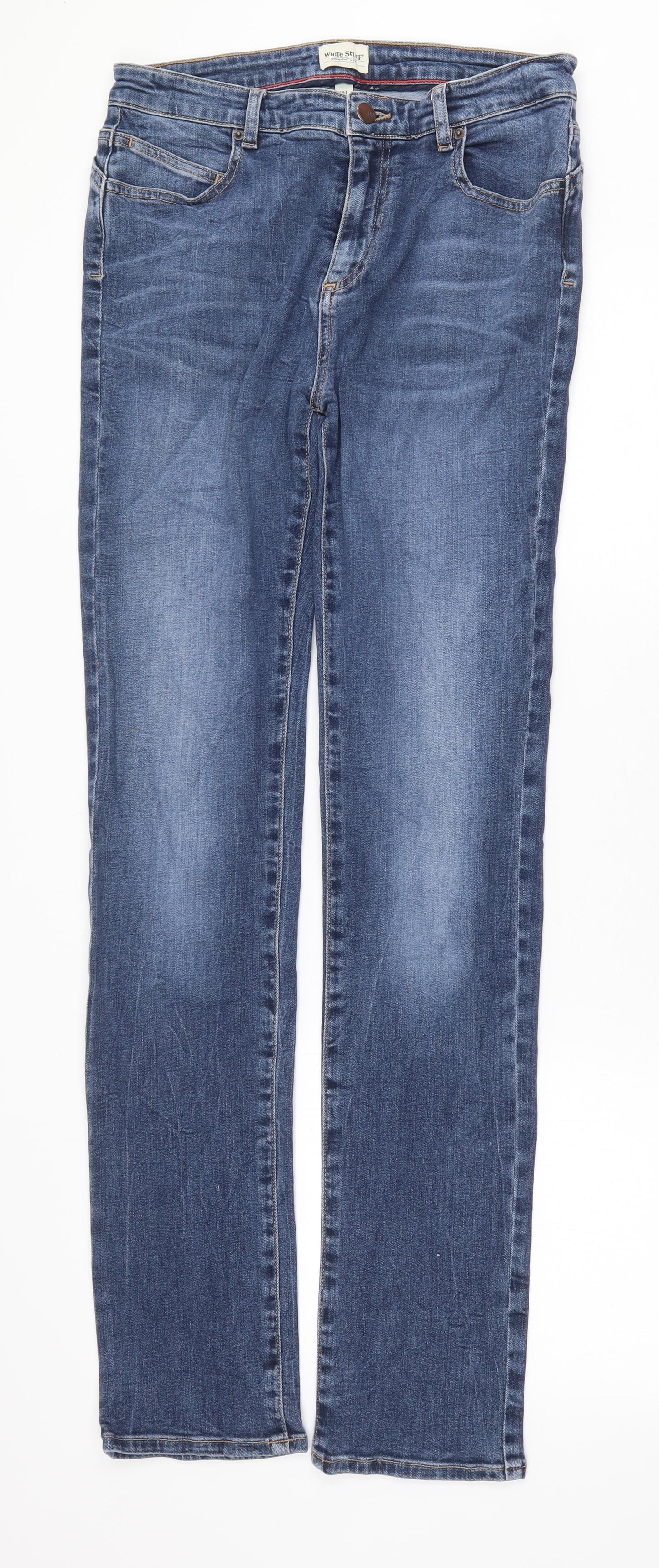 White Stuff Womens Blue Cotton Straight Jeans Size 12 Regular Zip