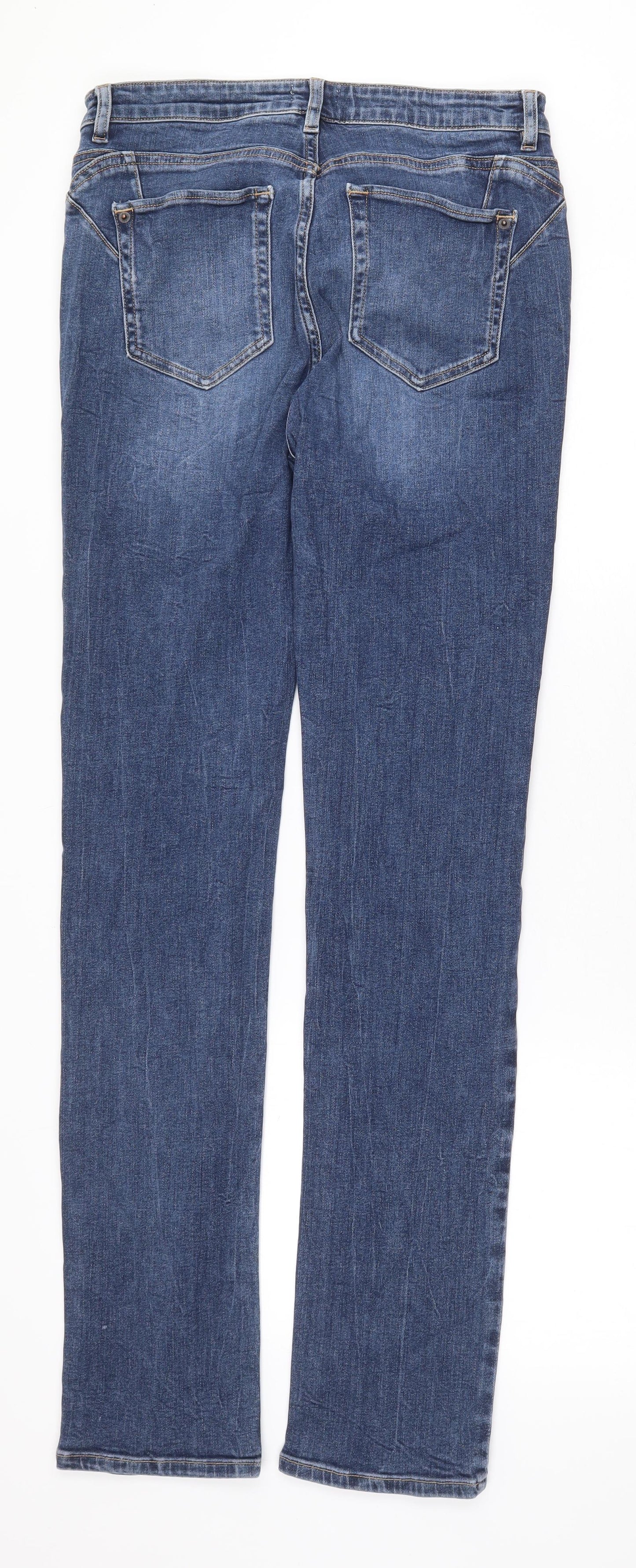 White Stuff Womens Blue Cotton Straight Jeans Size 12 Regular Zip