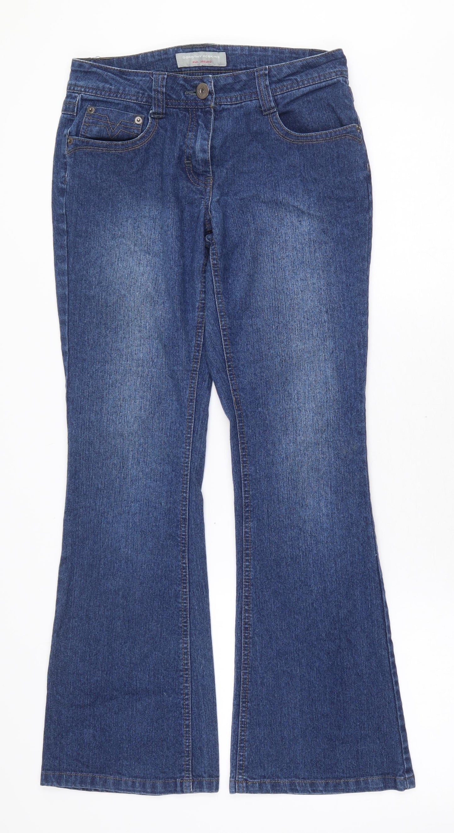 Dorothy Perkins Womens Blue Cotton Bootcut Jeans Size 8 Regular Zip
