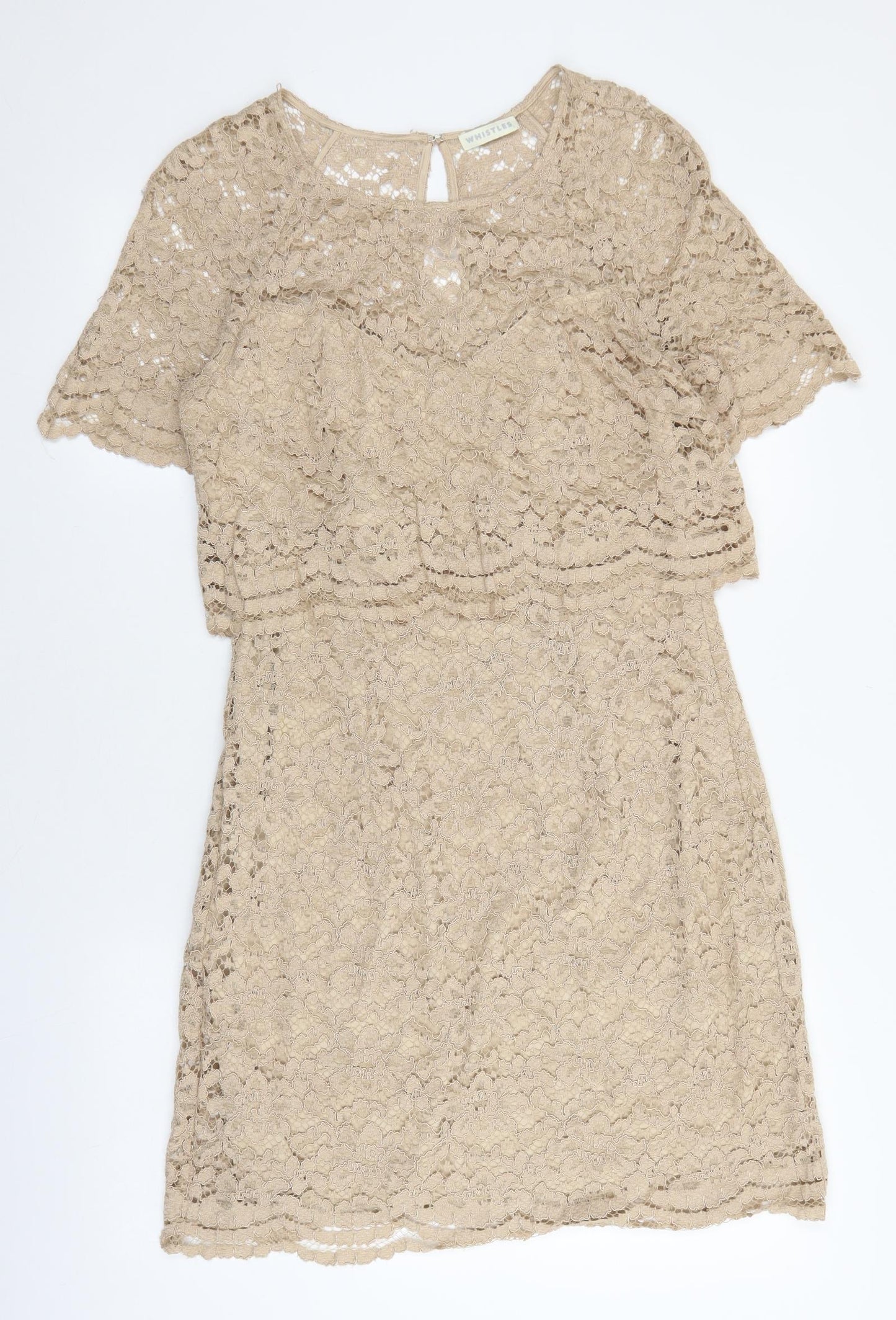 Whistles Womens Beige Viscose Sheath Size 12 Boat Neck Zip