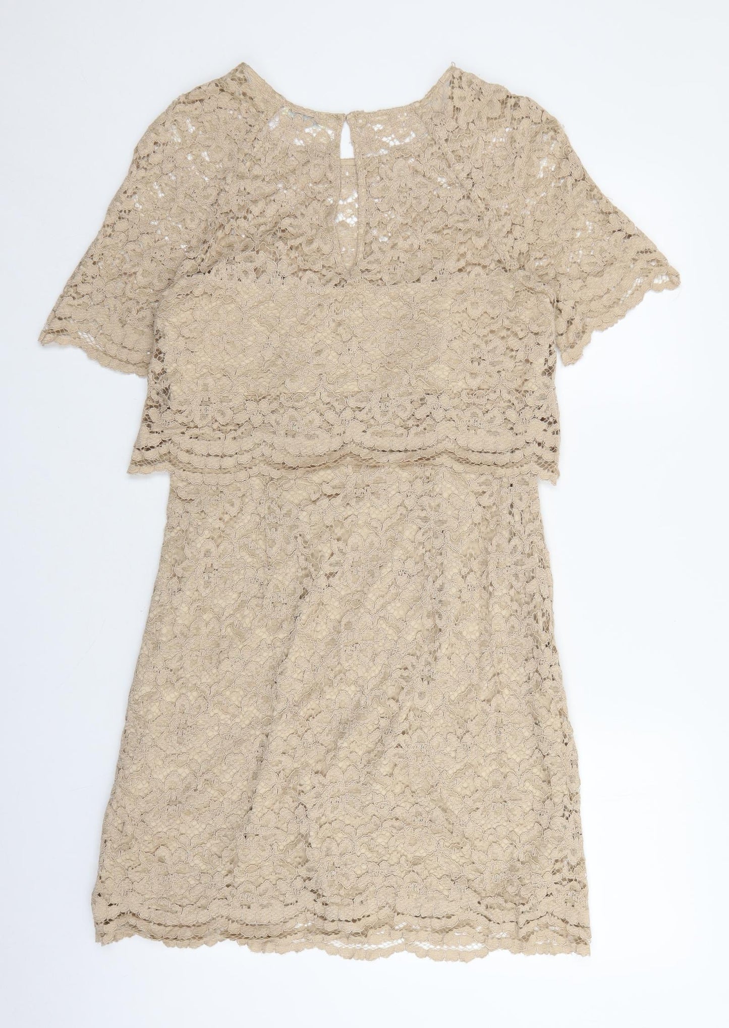 Whistles Womens Beige Viscose Sheath Size 12 Boat Neck Zip