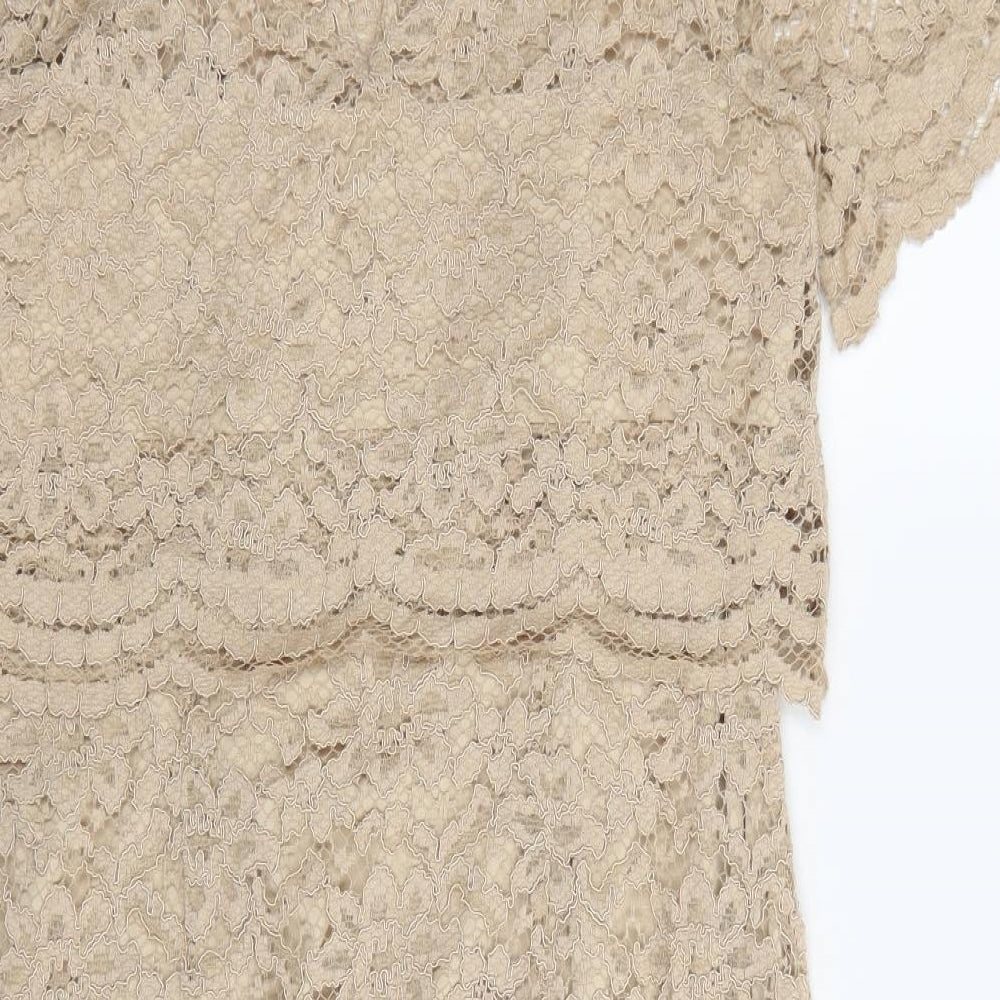 Whistles Womens Beige Viscose Sheath Size 12 Boat Neck Zip