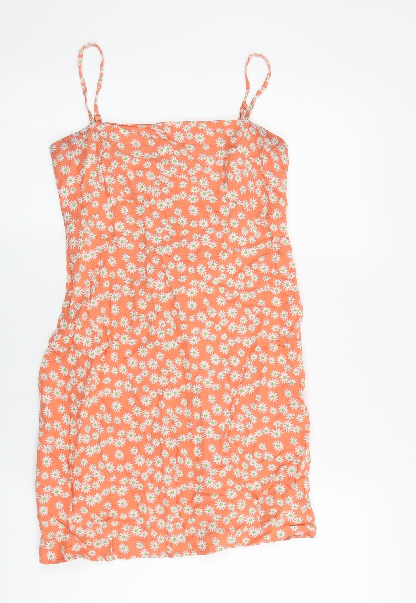 Primark Womens Orange Floral Viscose Mini Size 10 Square Neck Pullover