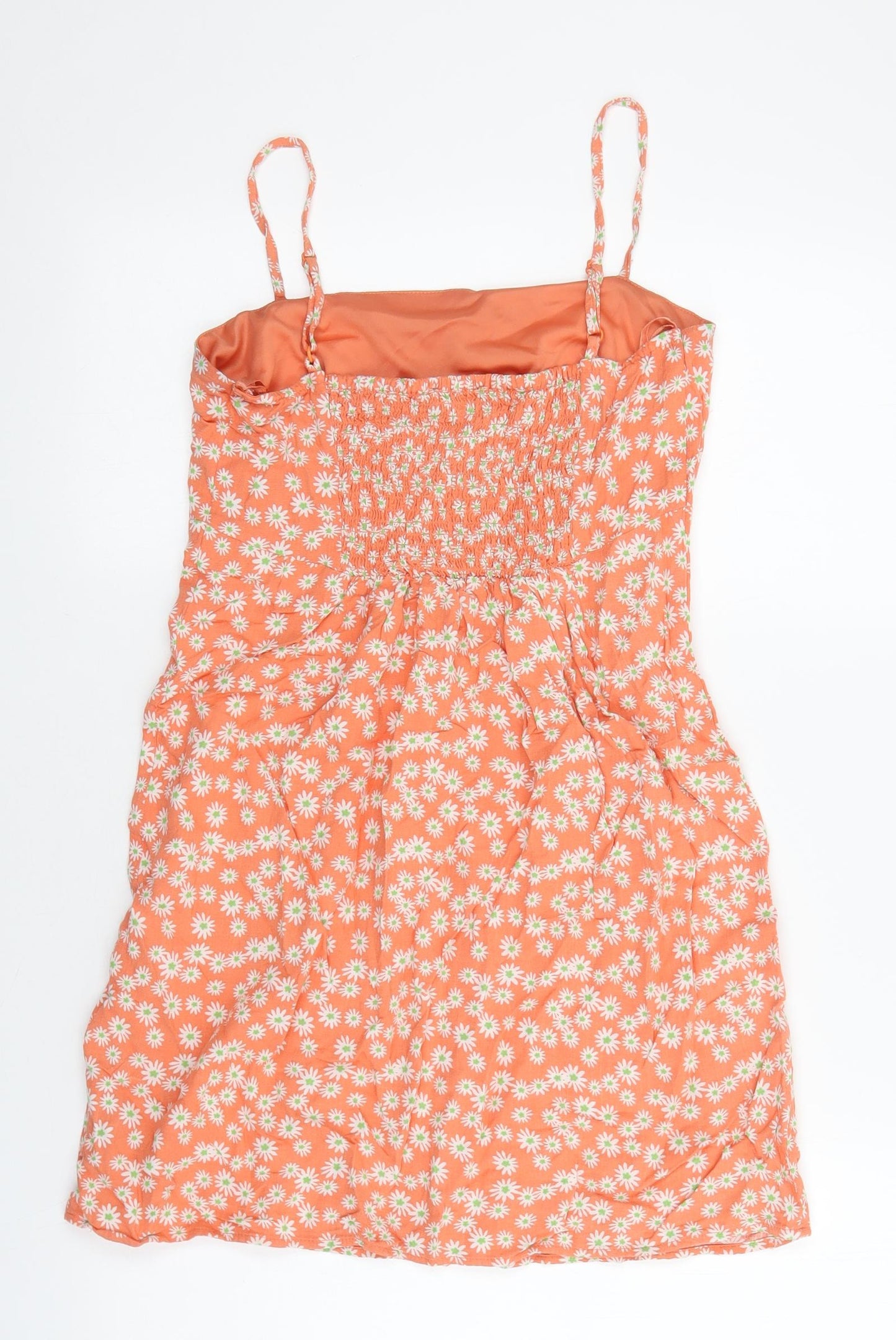 Primark Womens Orange Floral Viscose Mini Size 10 Square Neck Pullover