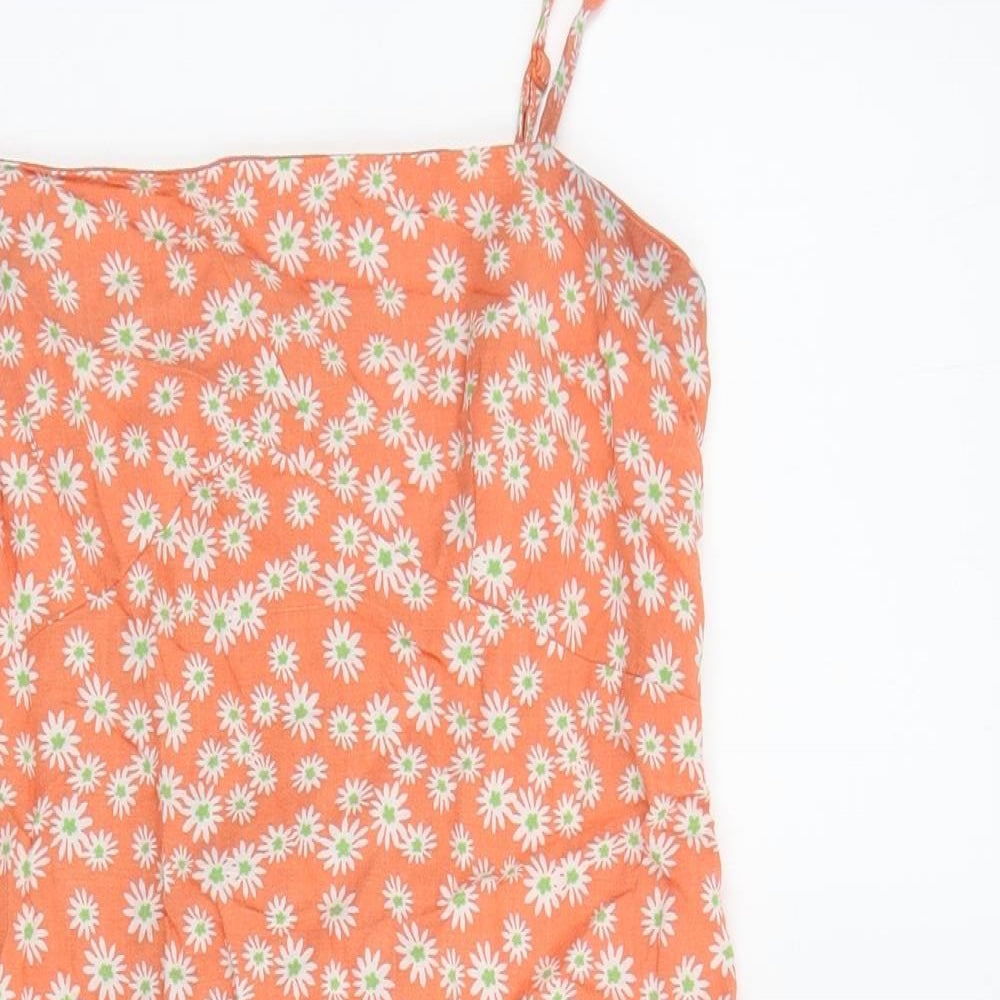 Primark Womens Orange Floral Viscose Mini Size 10 Square Neck Pullover