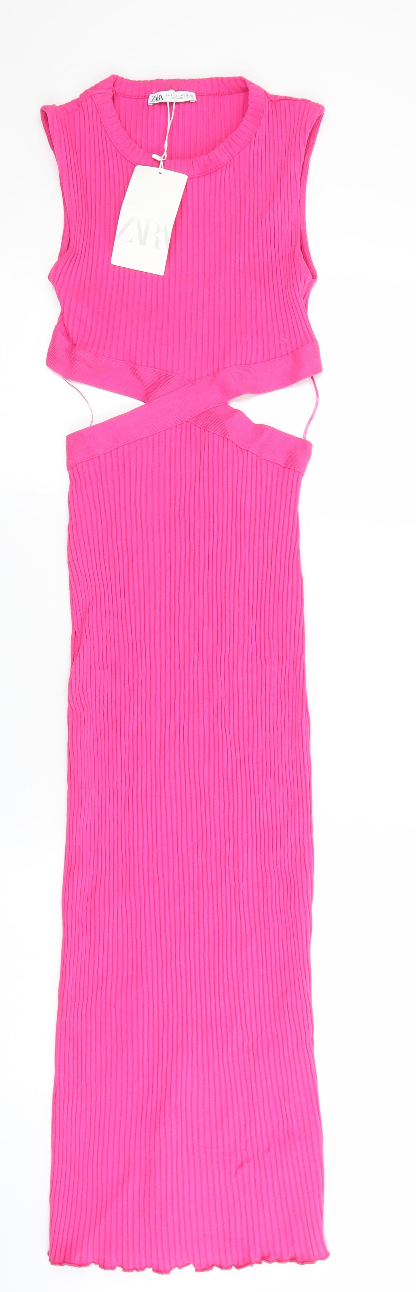 Zara Womens Pink 100% Cotton Bodycon Size S Round Neck Pullover