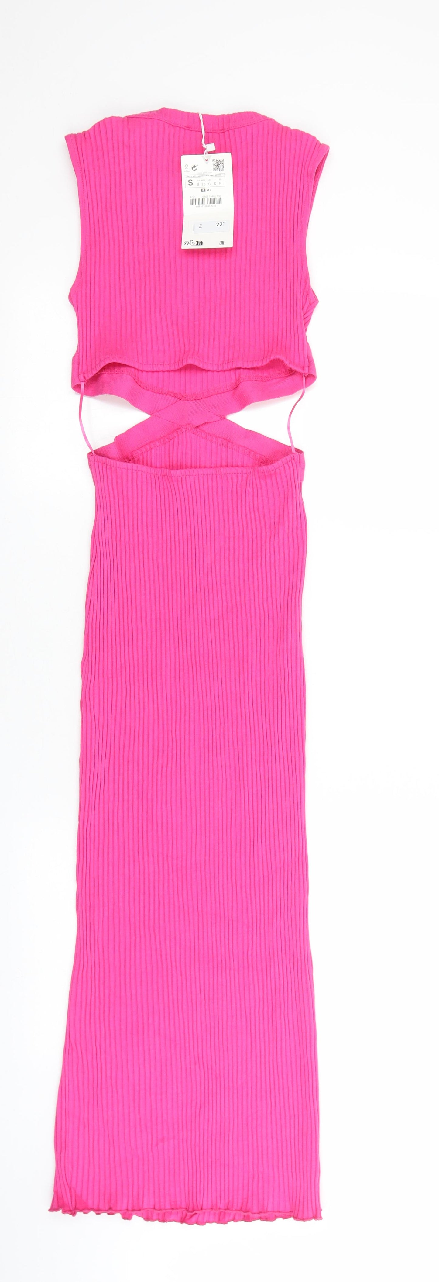 Zara Womens Pink 100% Cotton Bodycon Size S Round Neck Pullover