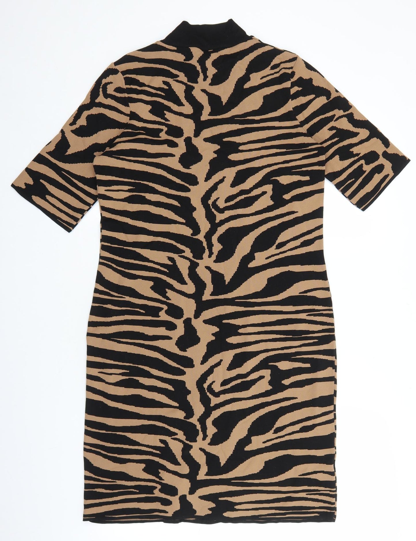 NEXT Womens Black Animal Print Cotton Jumper Dress Size 14 Crew Neck Pullover - Tiger Print