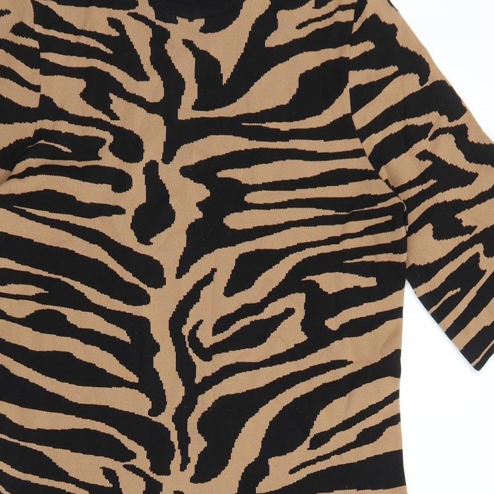 NEXT Womens Black Animal Print Cotton Jumper Dress Size 14 Crew Neck Pullover - Tiger Print