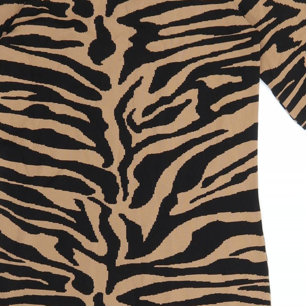 NEXT Womens Black Animal Print Cotton Jumper Dress Size 14 Crew Neck Pullover - Tiger Print