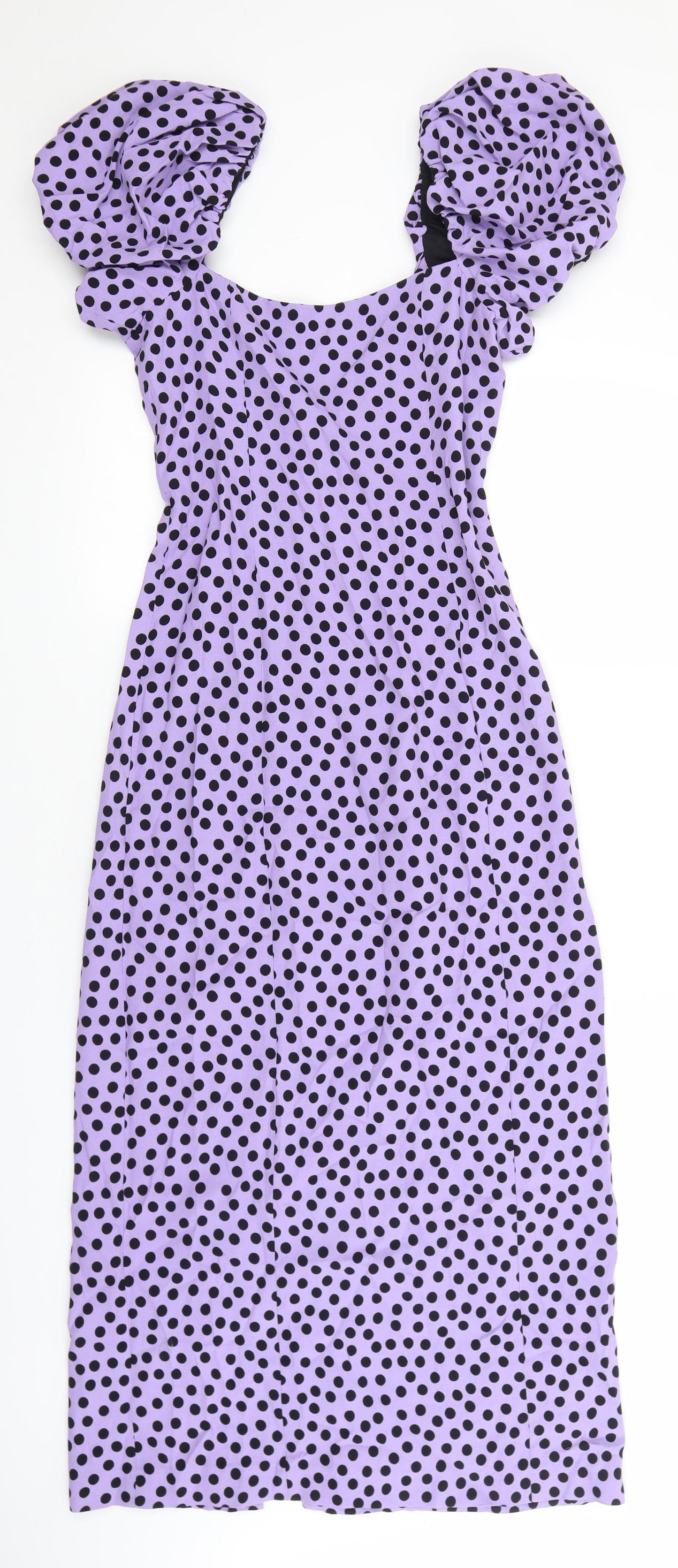 Zara Womens Purple Polka Dot Viscose Maxi Size S Square Neck Zip