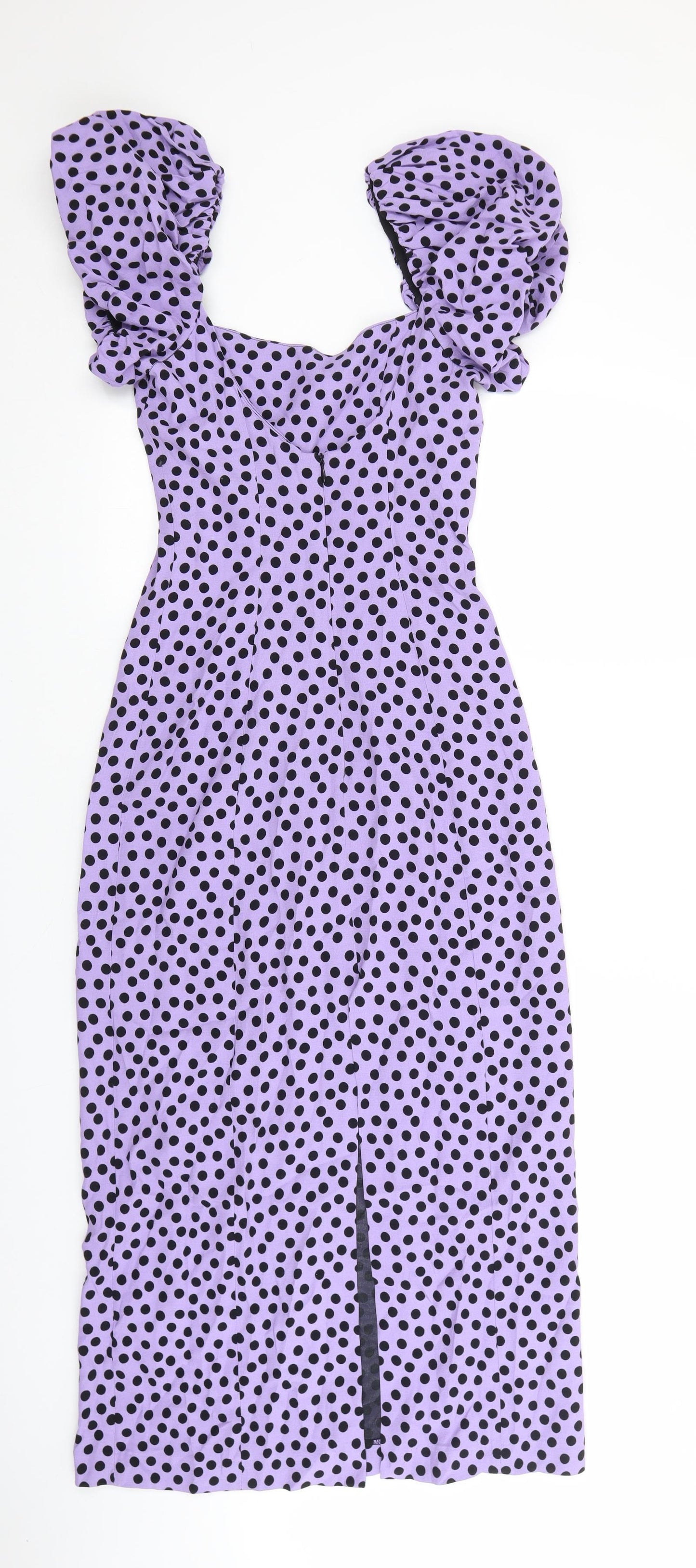 Zara Womens Purple Polka Dot Viscose Maxi Size S Square Neck Zip