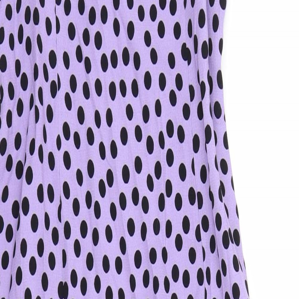 Zara Womens Purple Polka Dot Viscose Maxi Size S Square Neck Zip