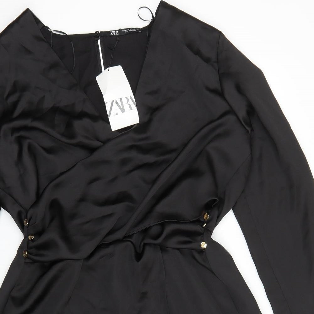 Zara Womens Black Polyester Playsuit One-Piece Size XL Button