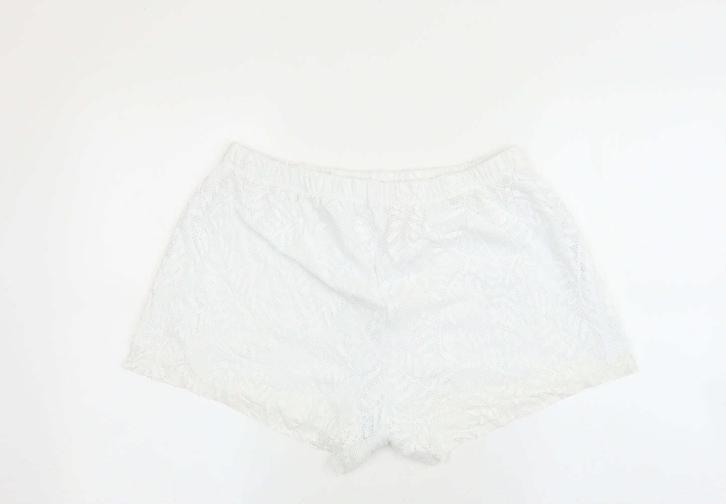 TU Womens White Geometric Polyamide Hot Pants Shorts Size 12 Regular Drawstring