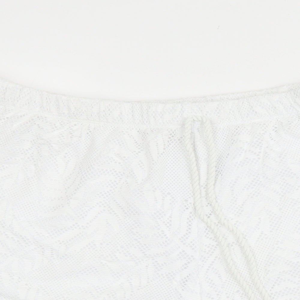 TU Womens White Geometric Polyamide Hot Pants Shorts Size 12 Regular Drawstring
