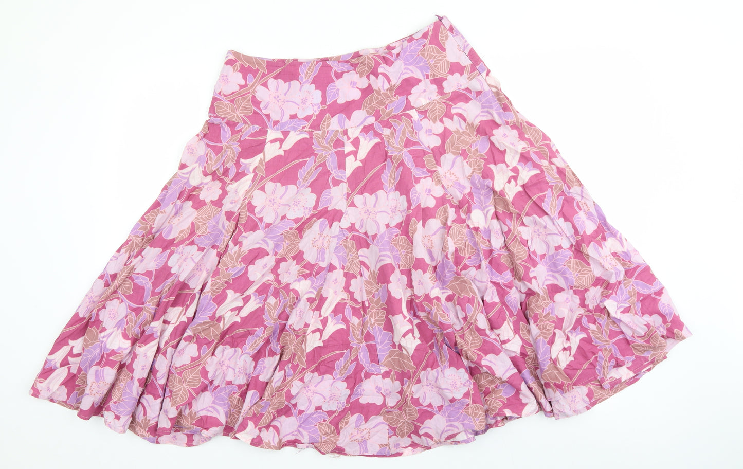 Zara Womens Pink Geometric Cotton Flare Skirt Size M Zip