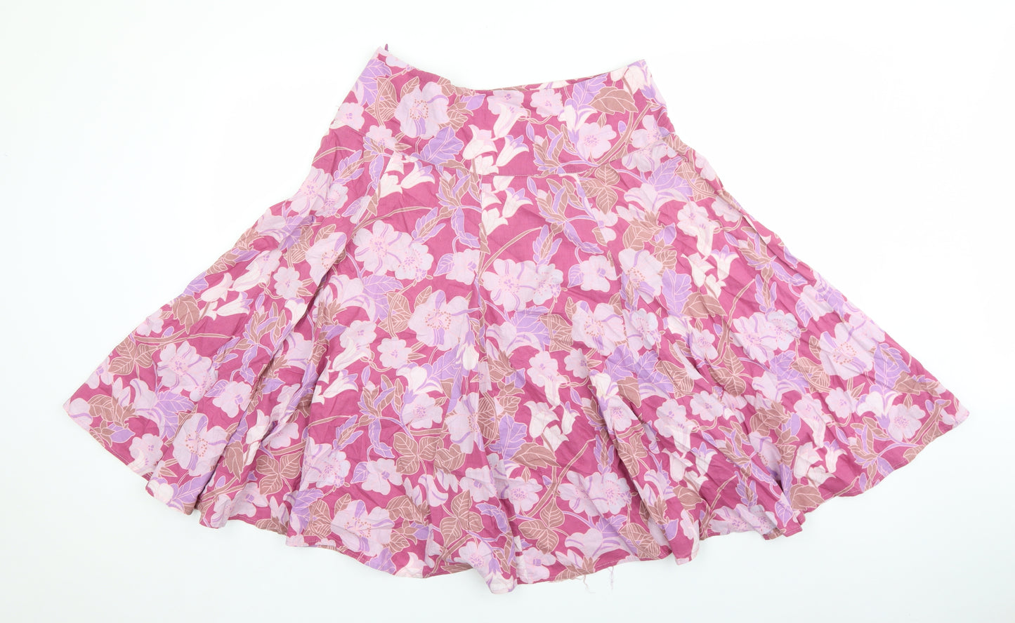 Zara Womens Pink Geometric Cotton Flare Skirt Size M Zip